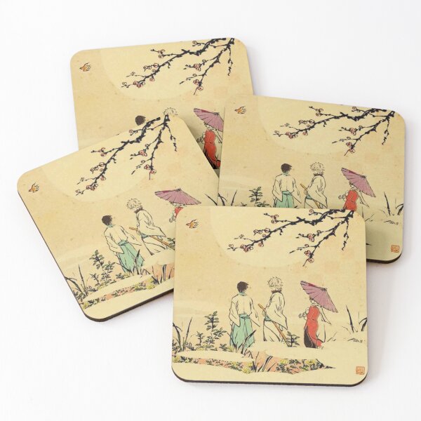 Item preview, Japanese nostalgia old style retro vintage on kraft paper of Samurai and Geisha girl with umbrella designed and sold by MindChirp.