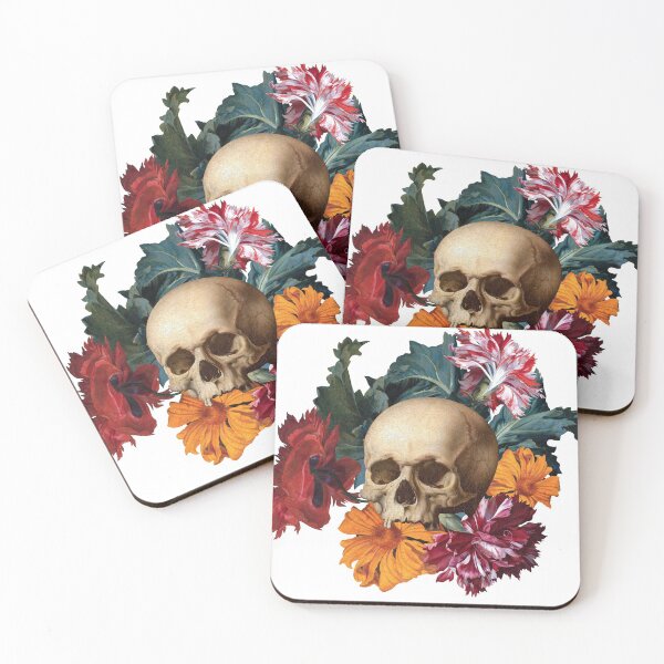 Item preview, Skull with flowers Antique colorful Oil Painting. designed and sold by EEgnat.