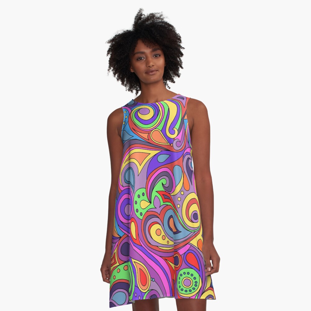 Groovy Psychedelic Hippy Paisley Pattern A-Line Dress