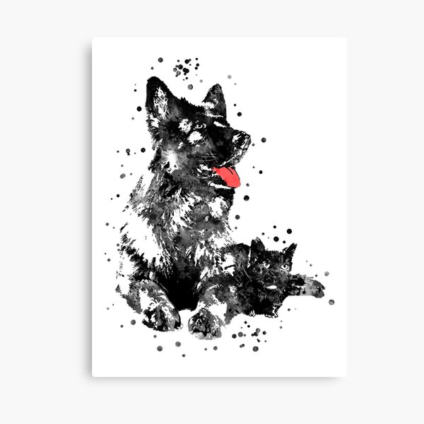 German Shepherd and cat Canvas Print
