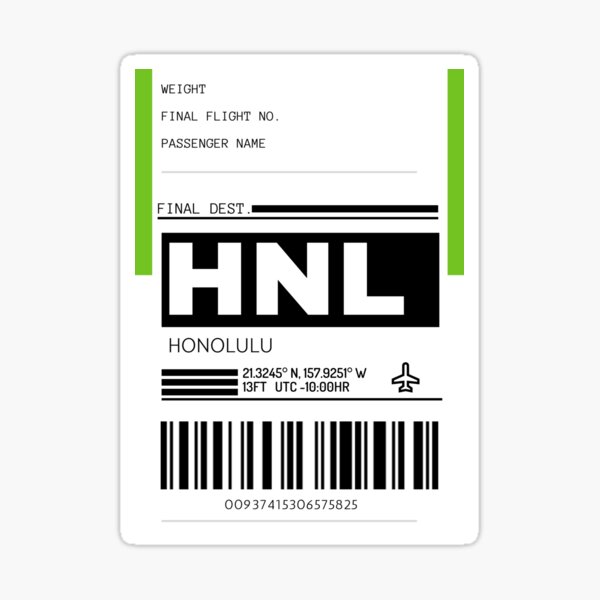 HNL Honolulu International Airport Luggage Tag Sticker