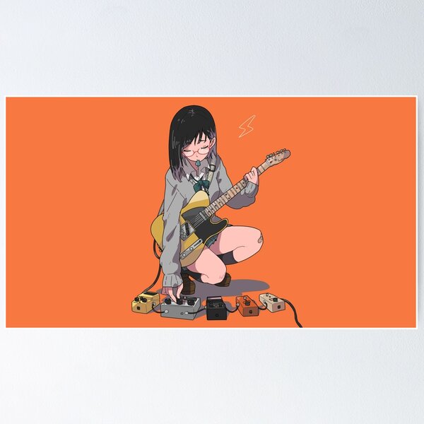 Anime Cat Girl Playing Guitar Poster 46x33 Anime Wall Art V3 
