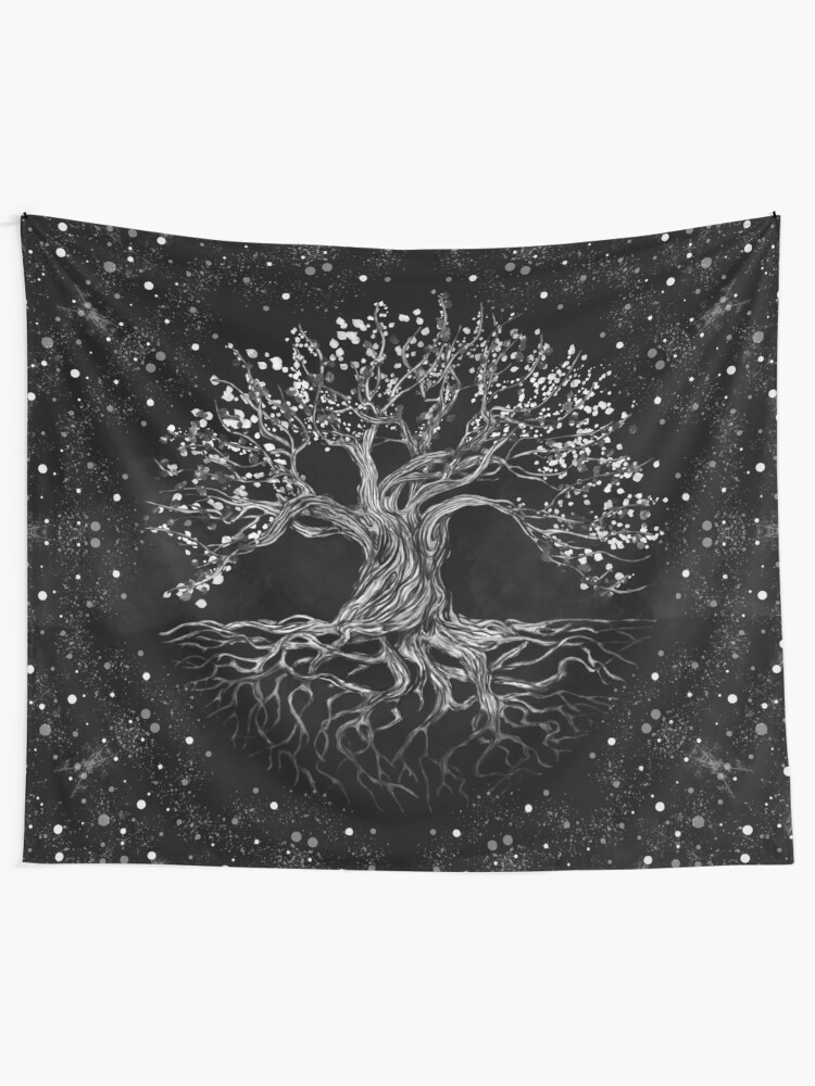 Alternate view of Tree of Life Drawing Black and White Tapestry