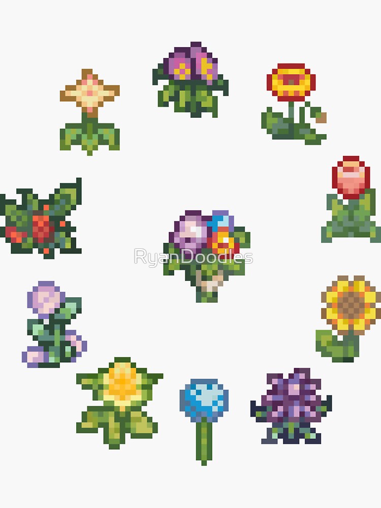 "Flower Circle Bouquet Pixelated Stardew Valley" Sticker for Sale by