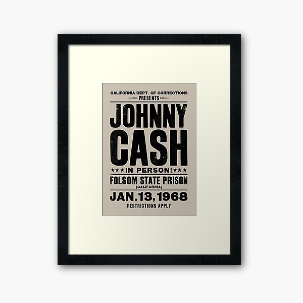 Johnny Cash Vintage Folsom Prison Concert Poster Framed Art Print