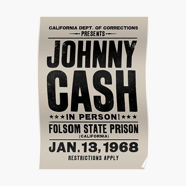 Johnny Cash Vintage Folsom Prison Concert Poster Poster