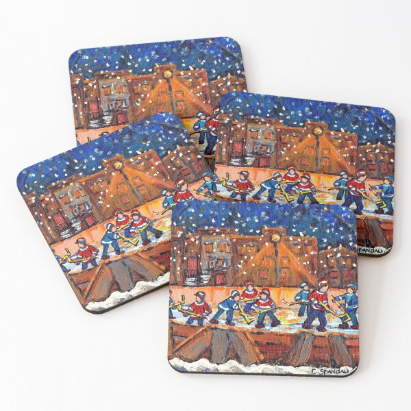 Item preview, OUTDOOR HOCKEY RINK MONTREAL WINTER SCENE SNOWY NIGHT GAME CAROLE SPANDAU designed and sold by Carole  Spandau.