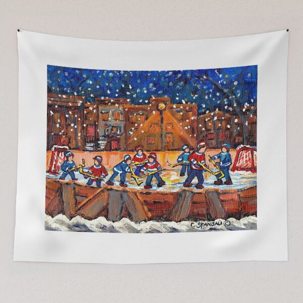 Item preview, OUTDOOR HOCKEY RINK MONTREAL WINTER SCENE SNOWY NIGHT GAME CAROLE SPANDAU designed and sold by Carole  Spandau.