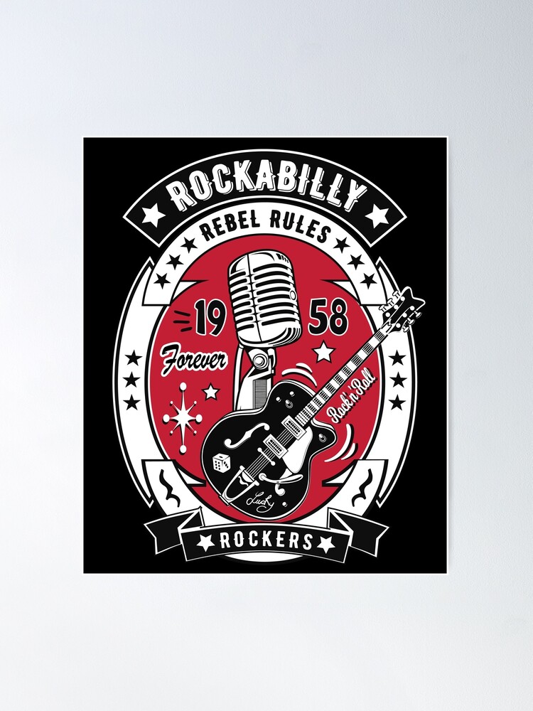 Classic Rock 50s Rockabilly Music 1958 Rock and Roll Vintage Rocker 60s 70s  Guitar | Poster