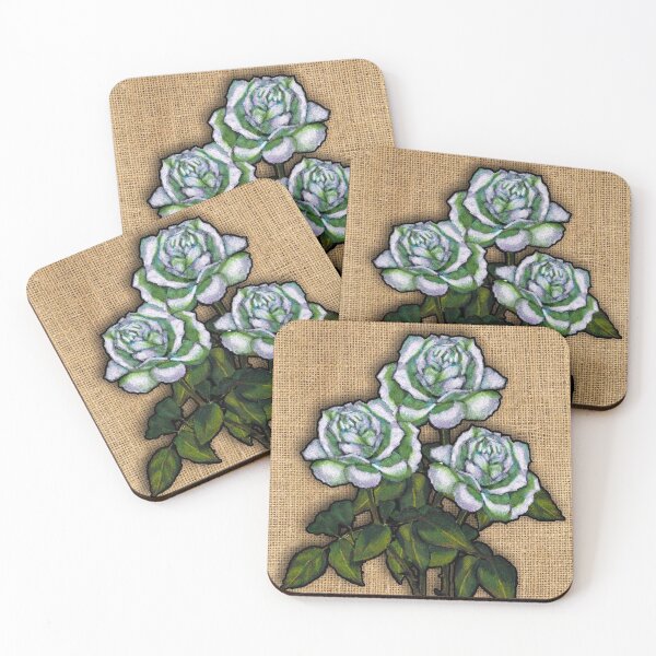 Item preview, White Roses, Three Rose Flowers, Burlap Background, Illustration designed and sold by JoyfulWhimsy.