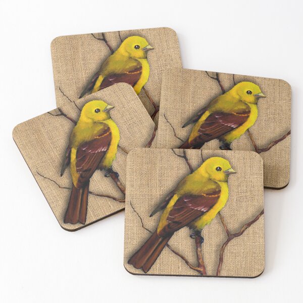 Item preview, Yellow Tanager, Bird, Painting, Pastel, Wildlife Art, Burlap Background designed and sold by JoyfulWhimsy.