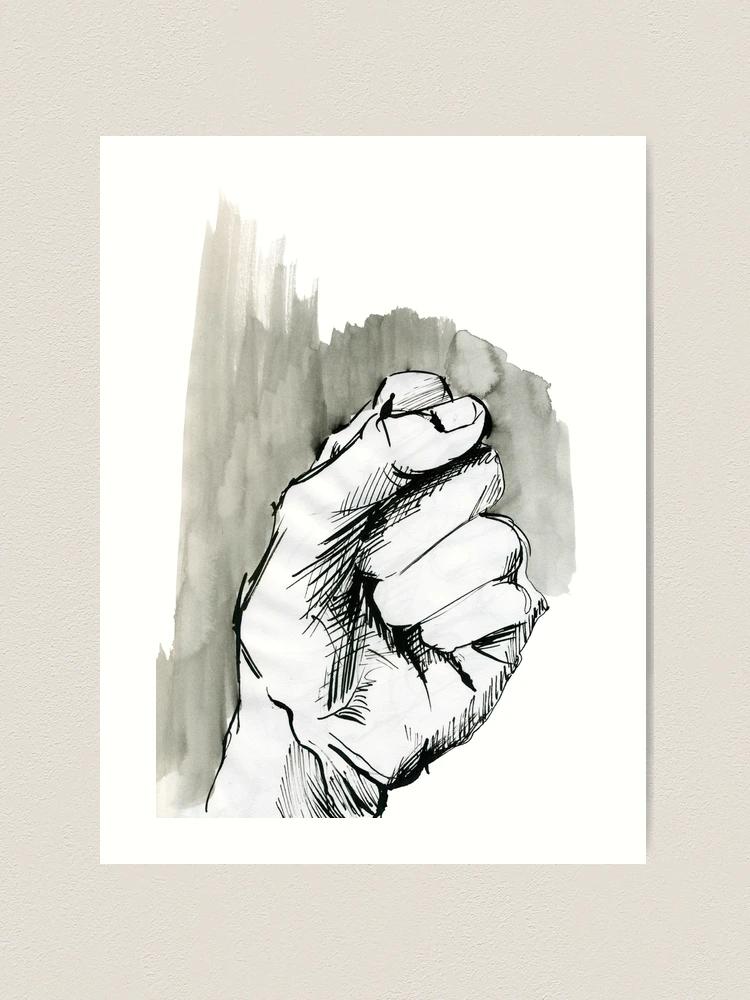 Raised fist, drawing of hand with indian ink Art Board Print for Sale by  Alheix