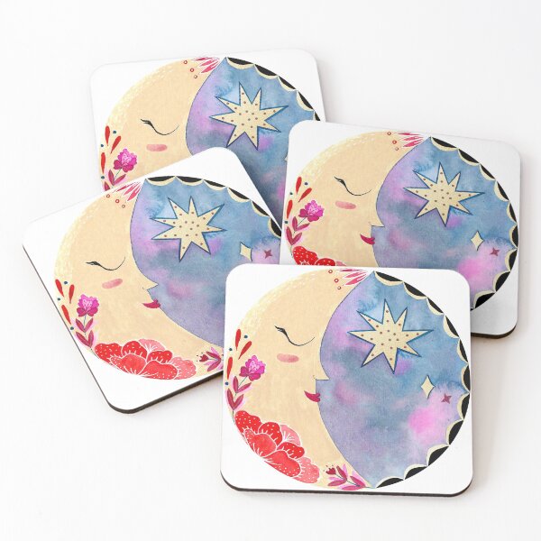 Item preview, Mexican moon with folk flowers and stars designed and sold by CrisBanana.