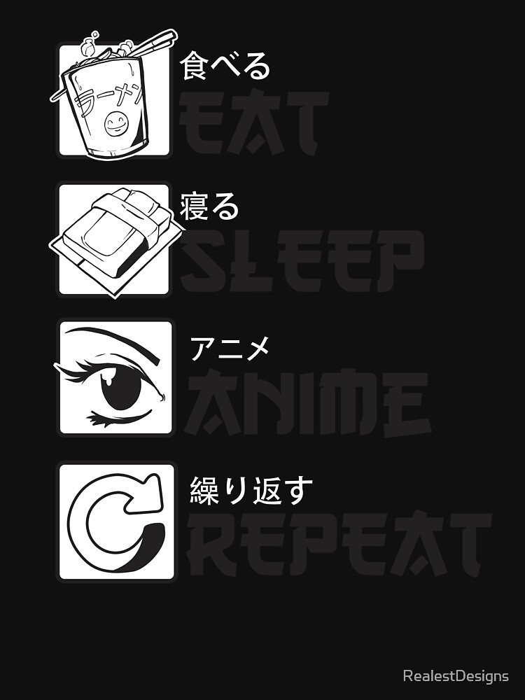 Download "Eat Sleep Anime Repeat" T-shirt by RealestDesigns | Redbubble