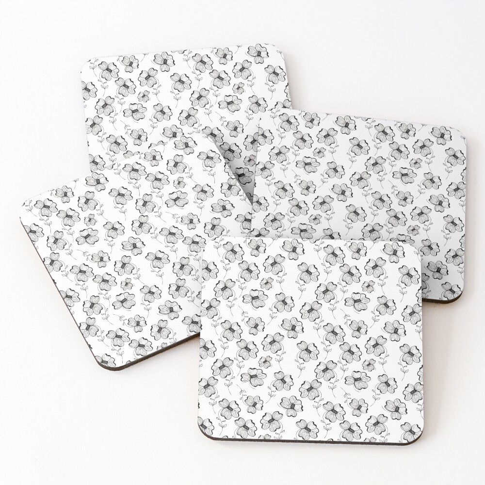Monochrome Pretty Pansy Coasters (Set of 4)