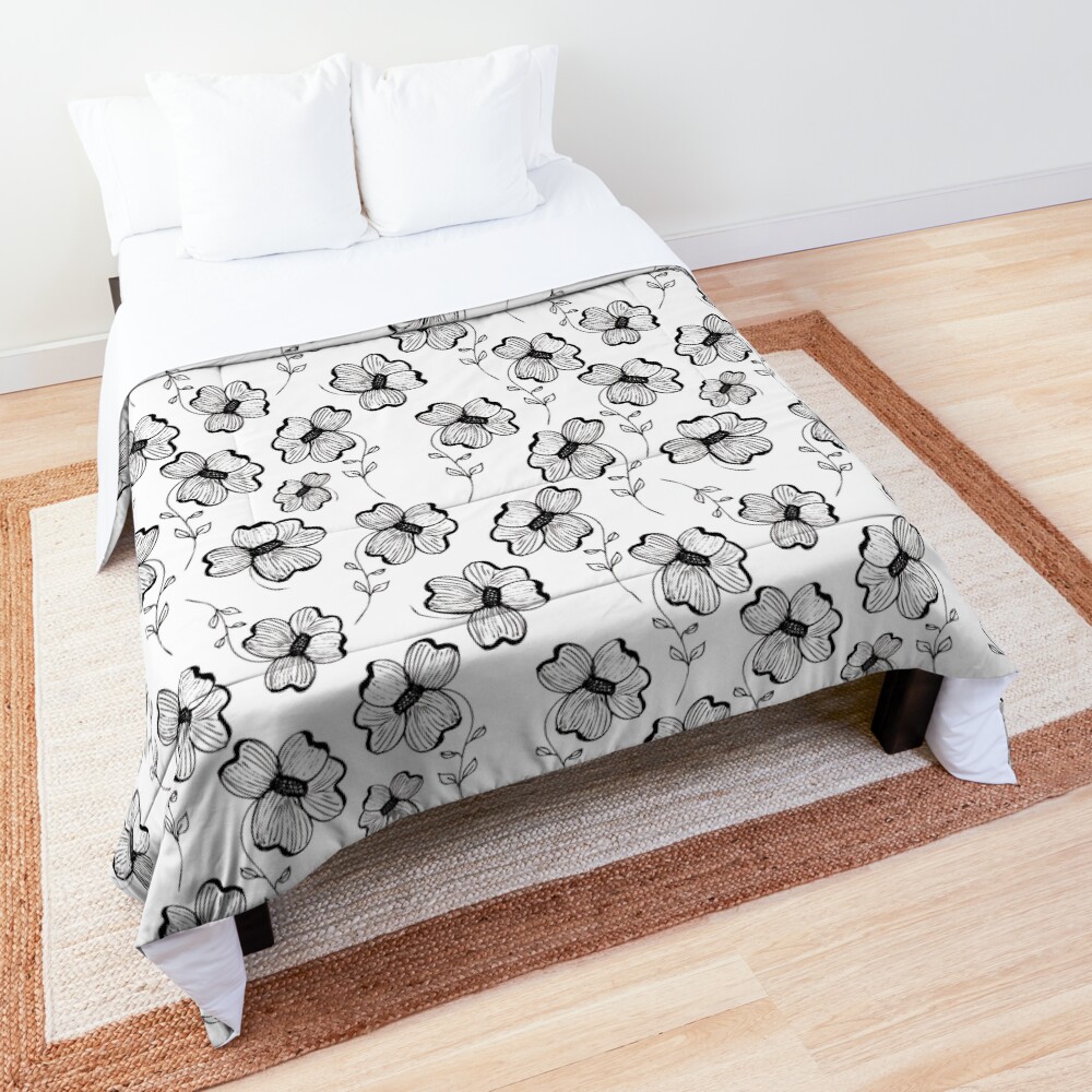 Monochrome Pretty Pansy Comforter