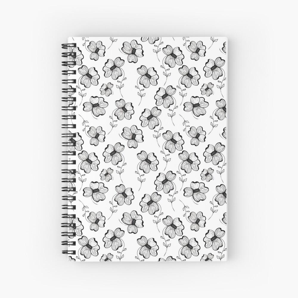 Monochrome Pretty Pansy Spiral Notebook