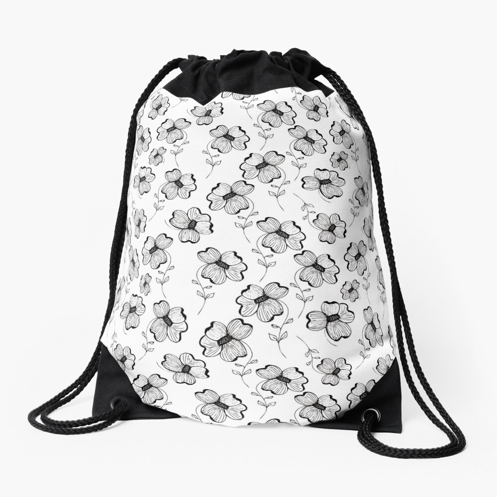 Monochrome Pretty Pansy Drawstring Bag