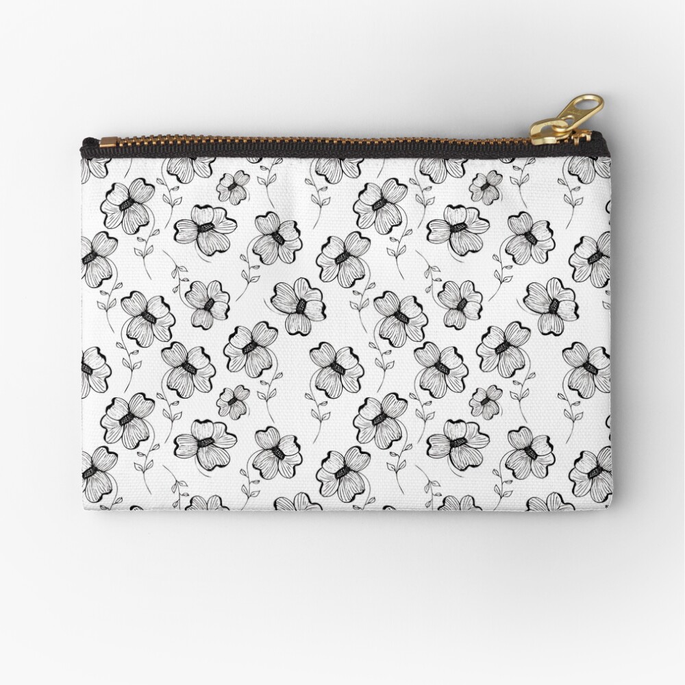 Monochrome Pretty Pansy Zipper Pouch