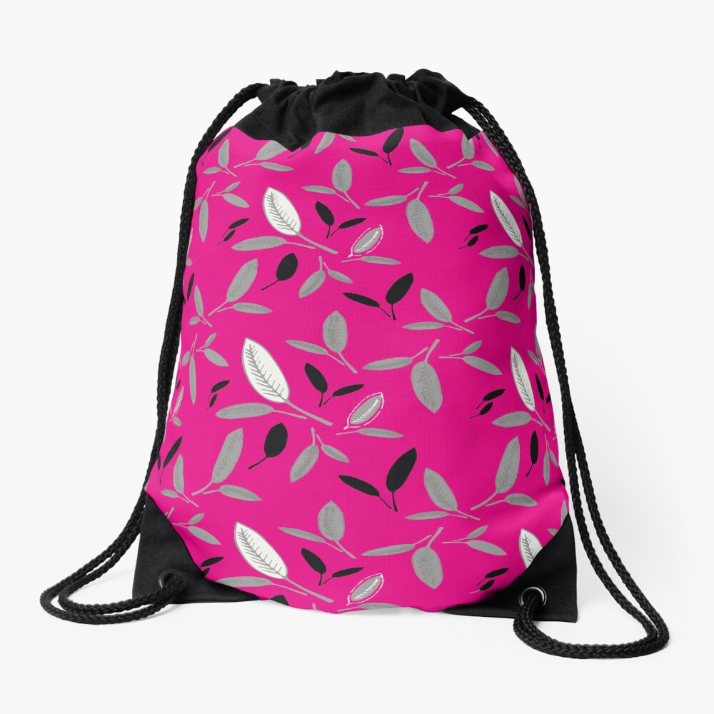 Fushcia Shades of Leaf Drawstring Bag