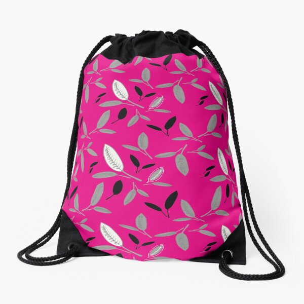 Fushcia Shades of Leaf Drawstring Bag