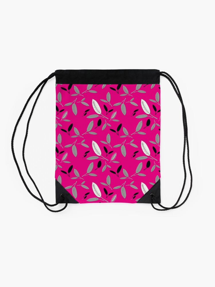 Alternate view of Fushcia Shades of Leaf Drawstring Bag