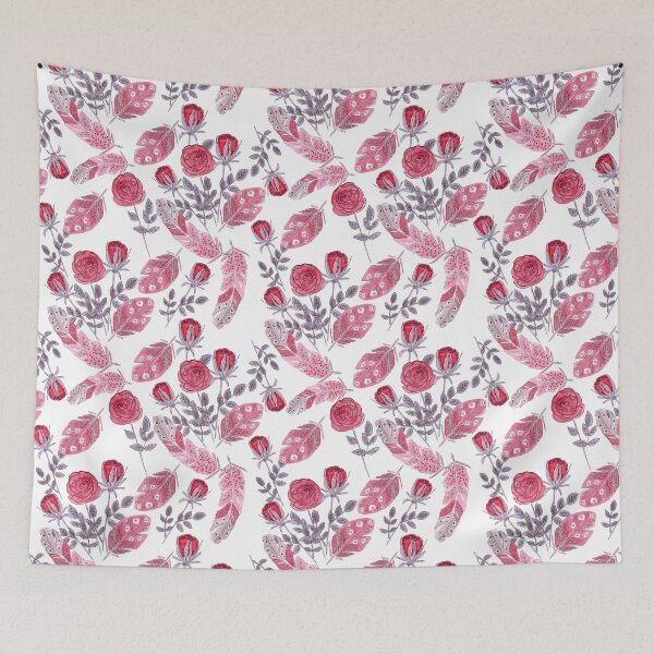 Item preview, Watercolor . Floral pattern with bird feather . designed and sold by fuzzyfox.