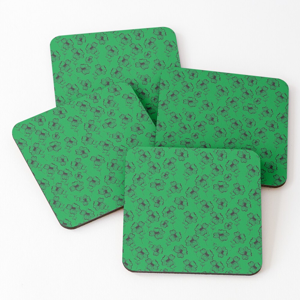 Bright Green Pretty Pansy Coasters (Set of 4)