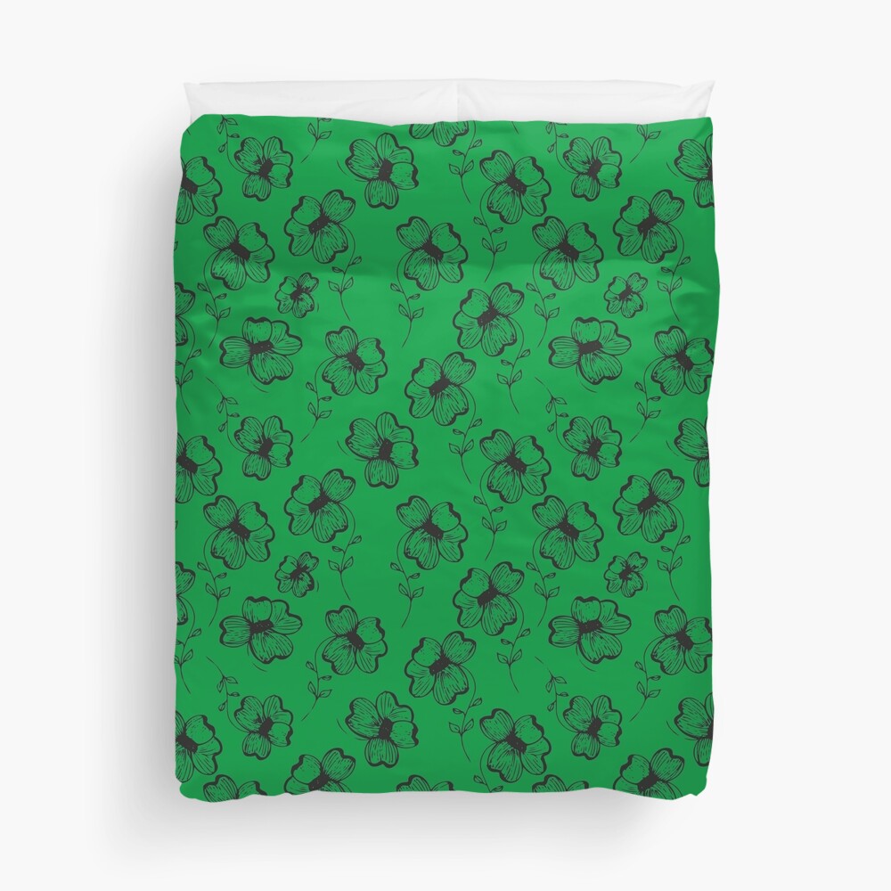 Bright Green Pretty Pansy Duvet Cover