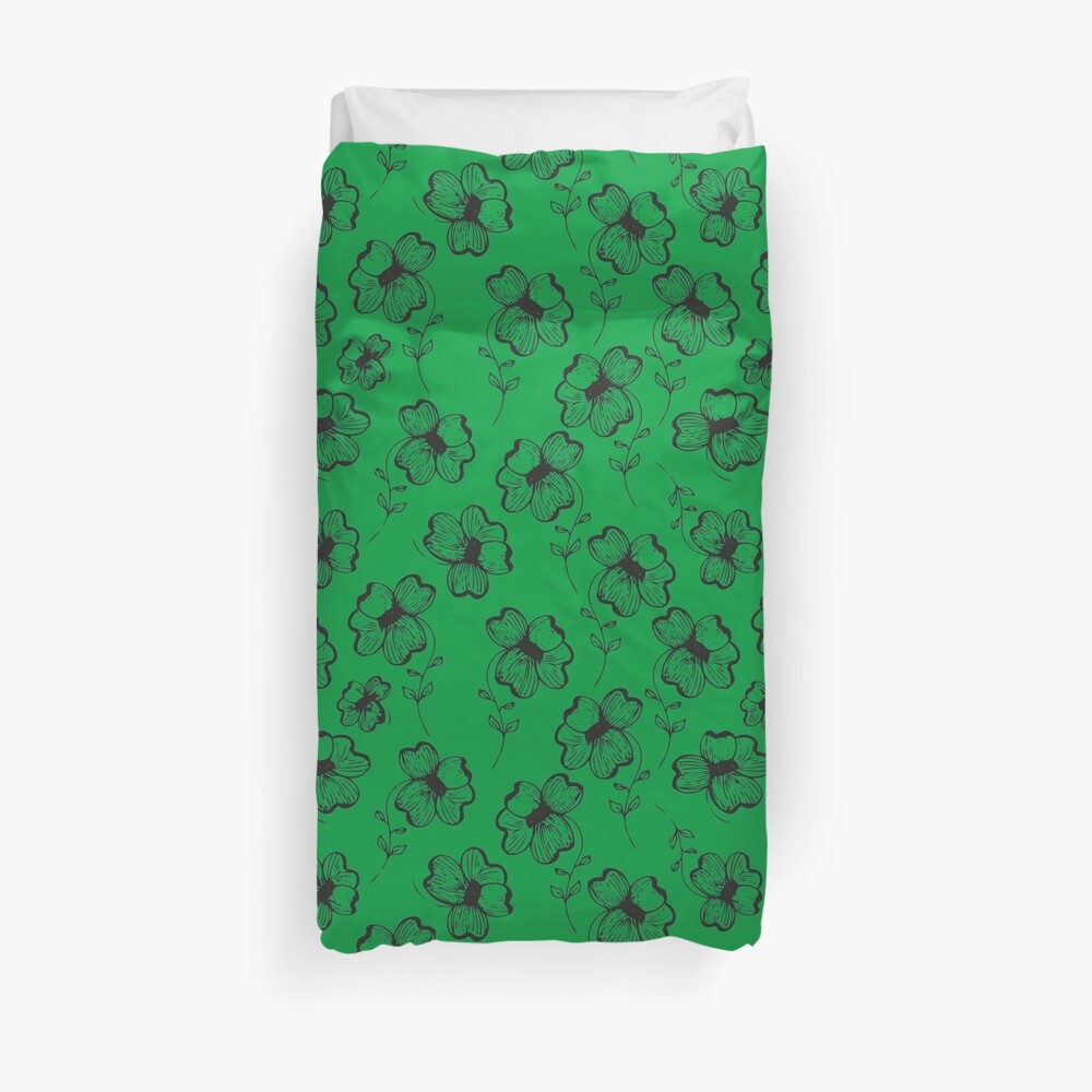Bright Green Pretty Pansy Duvet Cover