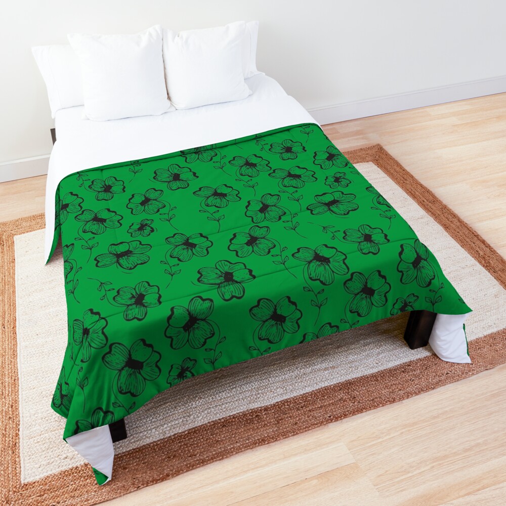 Bright Green Pretty Pansy Comforter