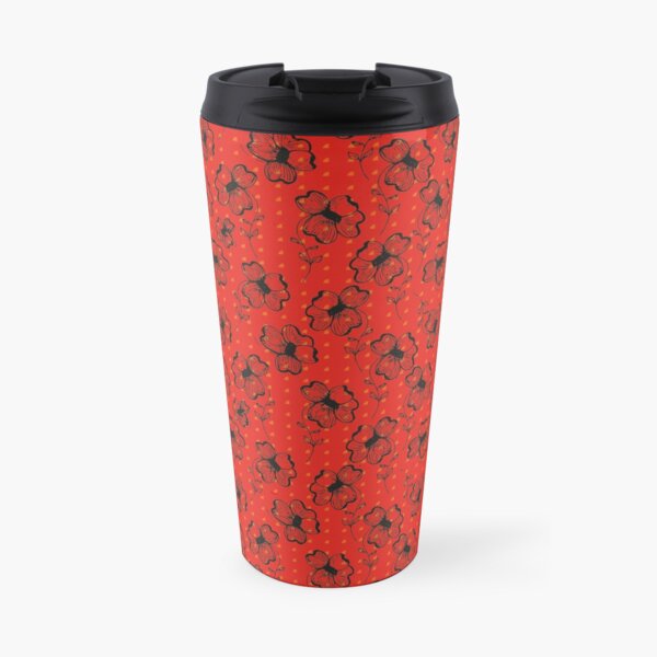 Mandarin Red with Exuberance fleck Pretty Pansy Travel Mug