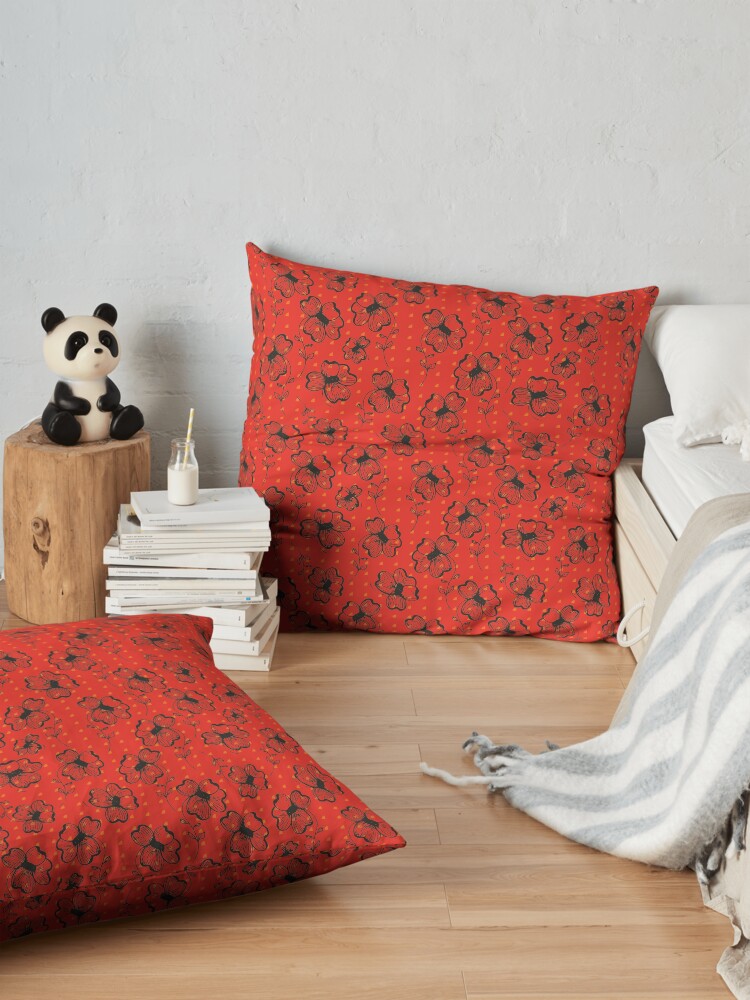 Alternate view of Mandarin Red with Exuberance fleck Pretty Pansy Floor Pillow