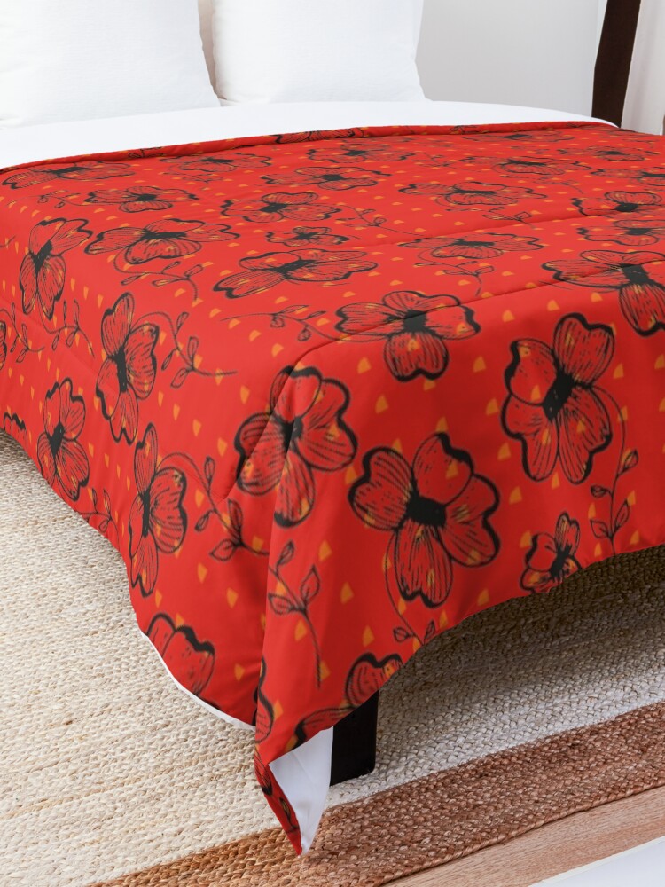 Alternate view of Mandarin Red with Exuberance fleck Pretty Pansy Comforter