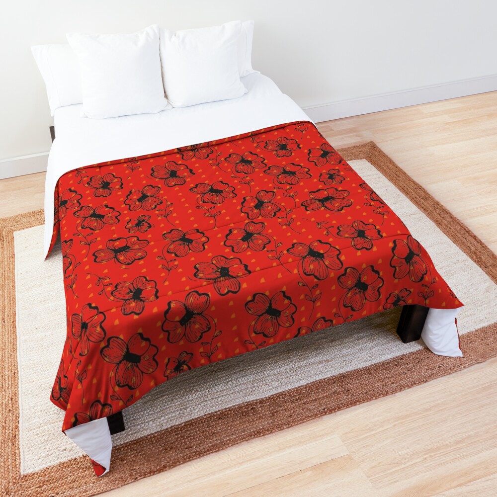 Mandarin Red with Exuberance fleck Pretty Pansy Comforter