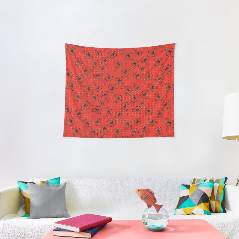 Mandarin Red with Exuberance fleck Pretty Pansy Tapestry