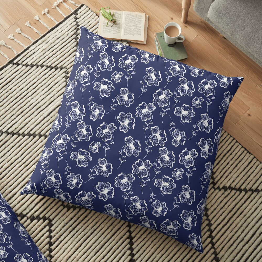 True Blue Pretty Pansy Floor Pillow