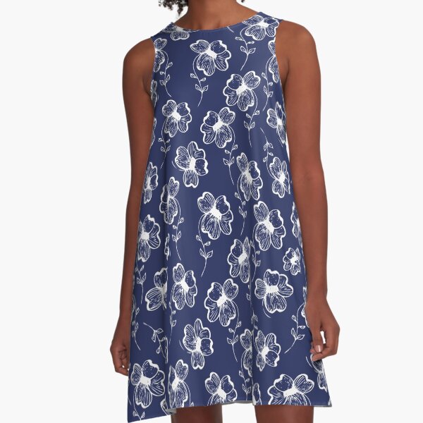 True Blue Pretty Pansy A-Line Dress