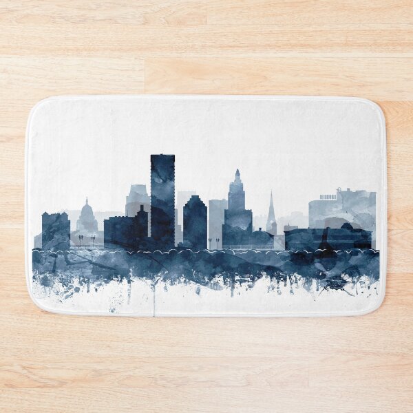 Artikelvorschau, Providence Skyline Aquarell Marineblau von Zouzounio Art entworfen und verkauft von zouzounioart.