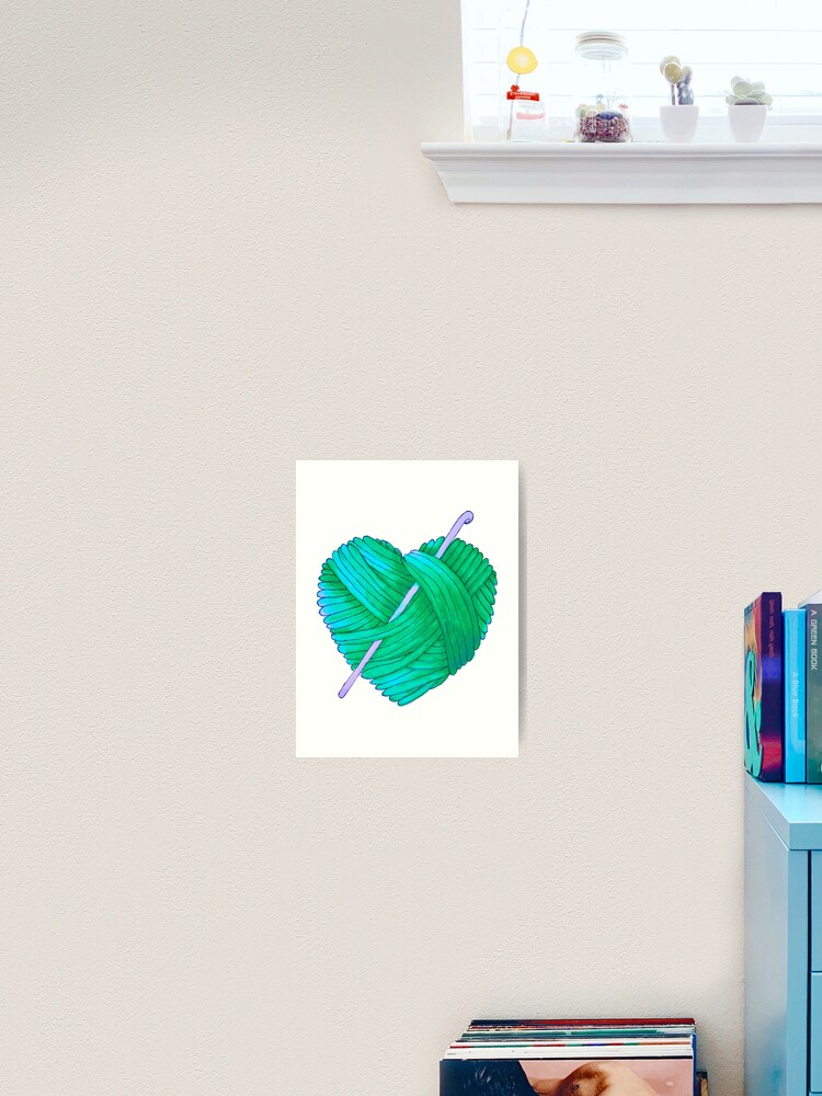 Cute Heart Ball of Yarn and Crochet Hook in Teal Green Blue Poster for  Sale by Rosalie Reeves