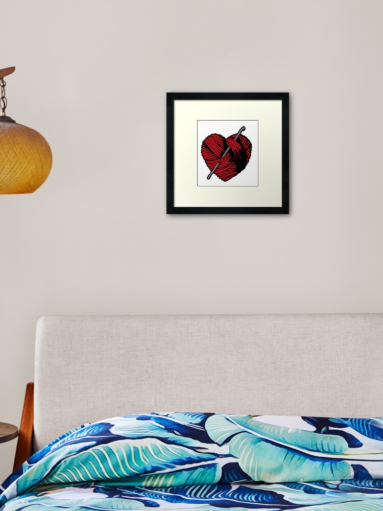 Cute Red Heart Ball of Yarn and Crochet Hook | Framed Art Print