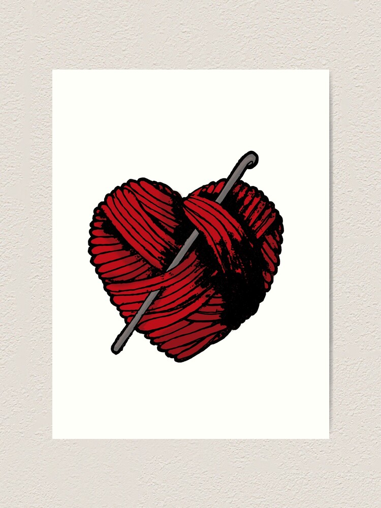 Cute Red Heart Ball of Yarn and Crochet Hook  Framed Art Print for Sale by  Rosalie Reeves