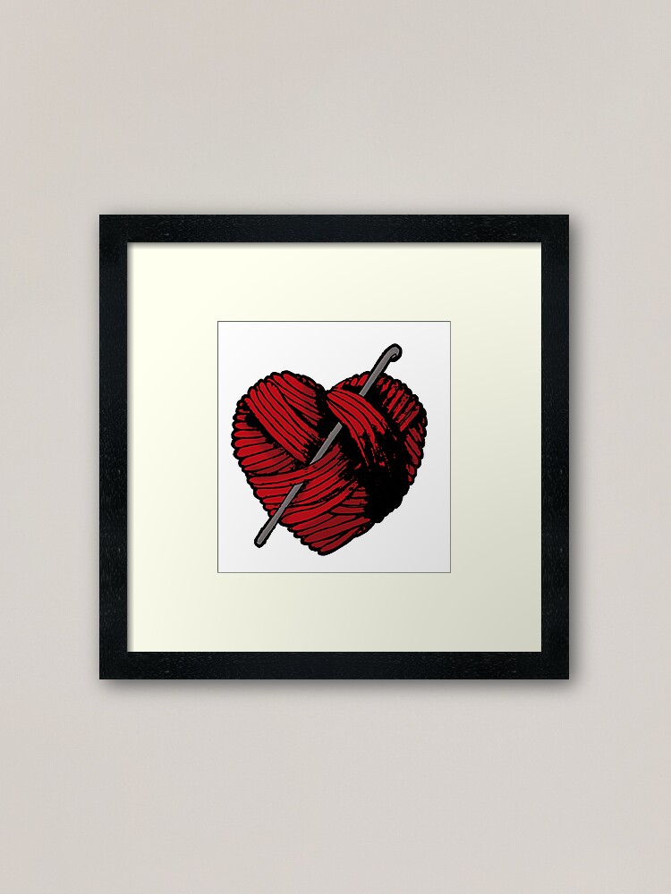 Cute Red Heart Ball of Yarn and Crochet Hook  Framed Art Print for Sale by  Rosalie Reeves