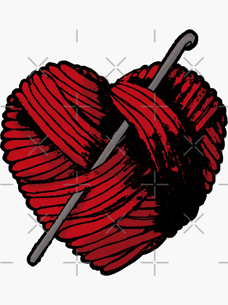 "Cute Red Heart Ball of Yarn and Crochet Hook " Sticker for Sale by