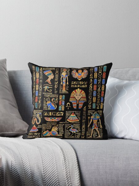 Item preview, Egyptian hieroglyphs and deities on black designed and sold by k9printart.