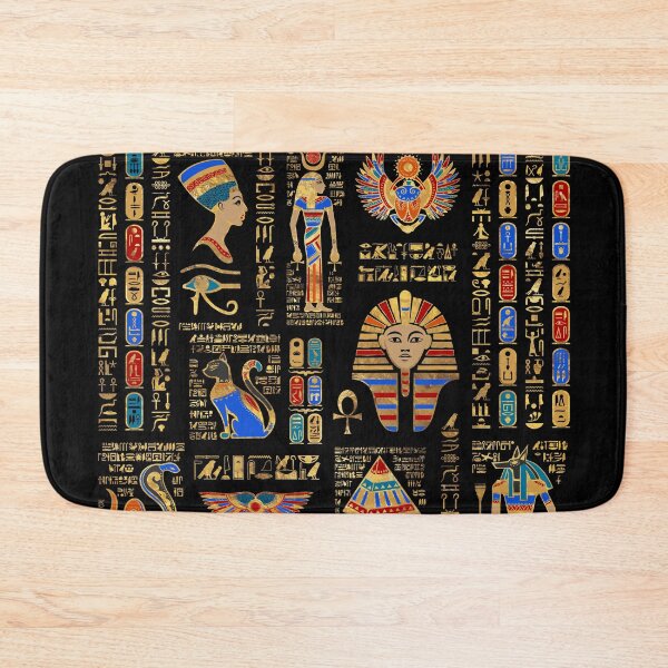 Item preview, Egyptian hieroglyphs and deities on black designed and sold by k9printart.