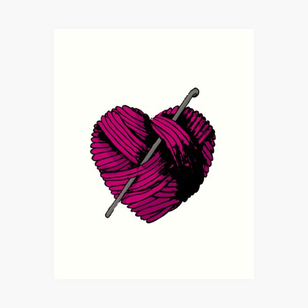 Cute Red Heart Ball of Yarn and Crochet Hook  Art Print for Sale by Rosalie  Reeves