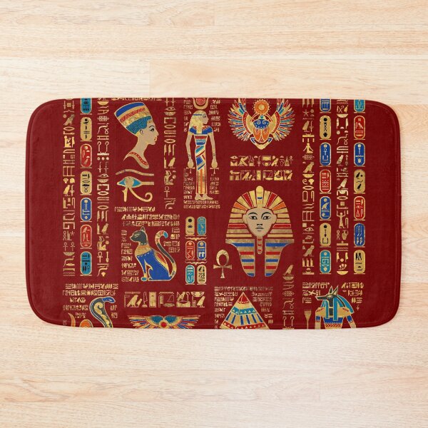 Item preview, Egyptian hieroglyphs and deities on red designed and sold by k9printart.