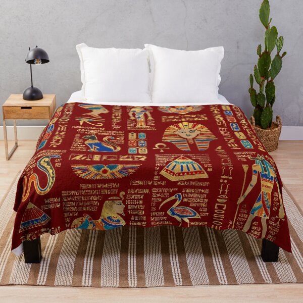 Item preview, Egyptian hieroglyphs and deities on red designed and sold by k9printart.