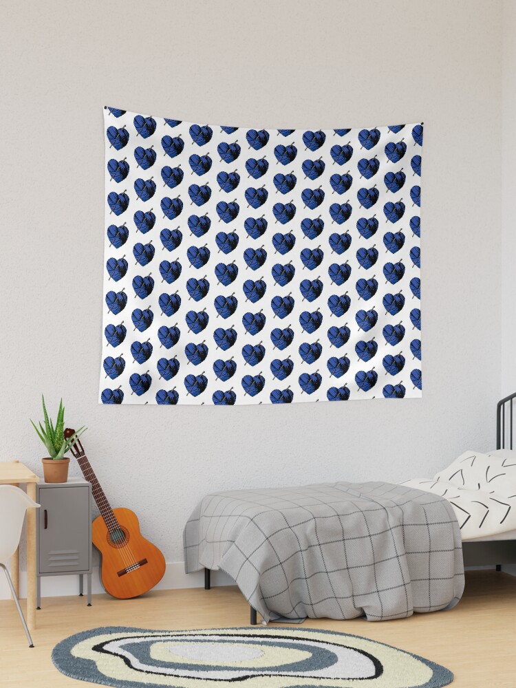 Cute Blue Heart Ball of Yarn and Crochet Hook Hooked Tapestry for